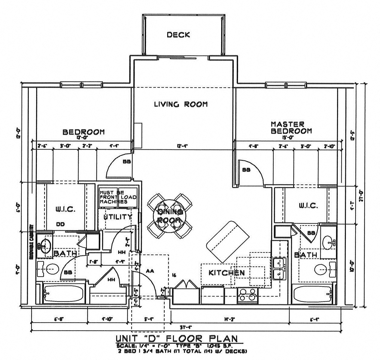 Floor plan for 2 beds, 2 baths, 1045 sqft